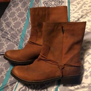 Distressed brown mid calf boots